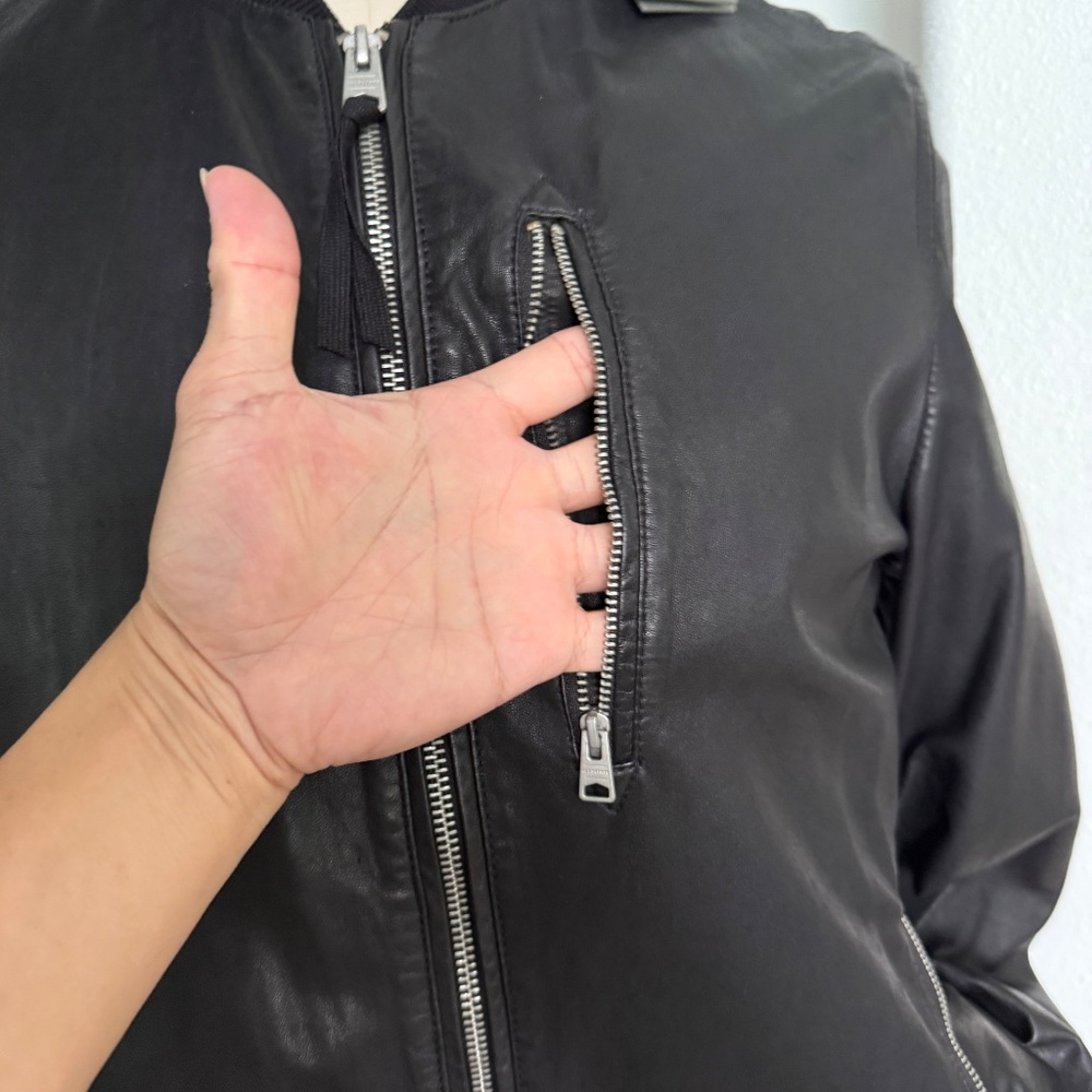 ALL SAINTS X- SMALL Mens Black Leather NINO Bomber Jacket - Picture 9 of 14